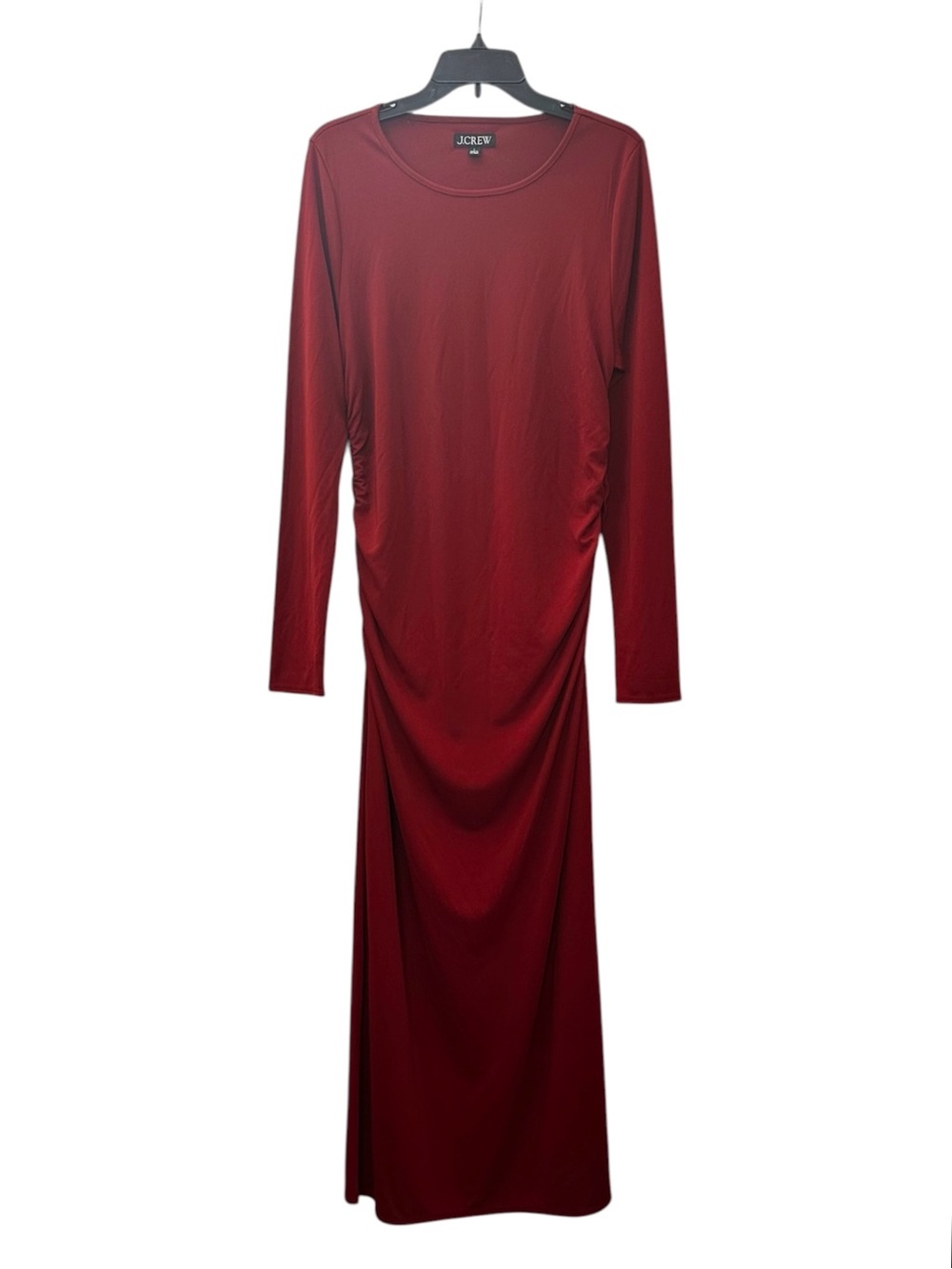 J. Crew Dress Maxi Long Sleeves Brick Red Ruched Sides Women’s Size Large
